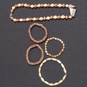 5 piece wood tone costume jewelry set
